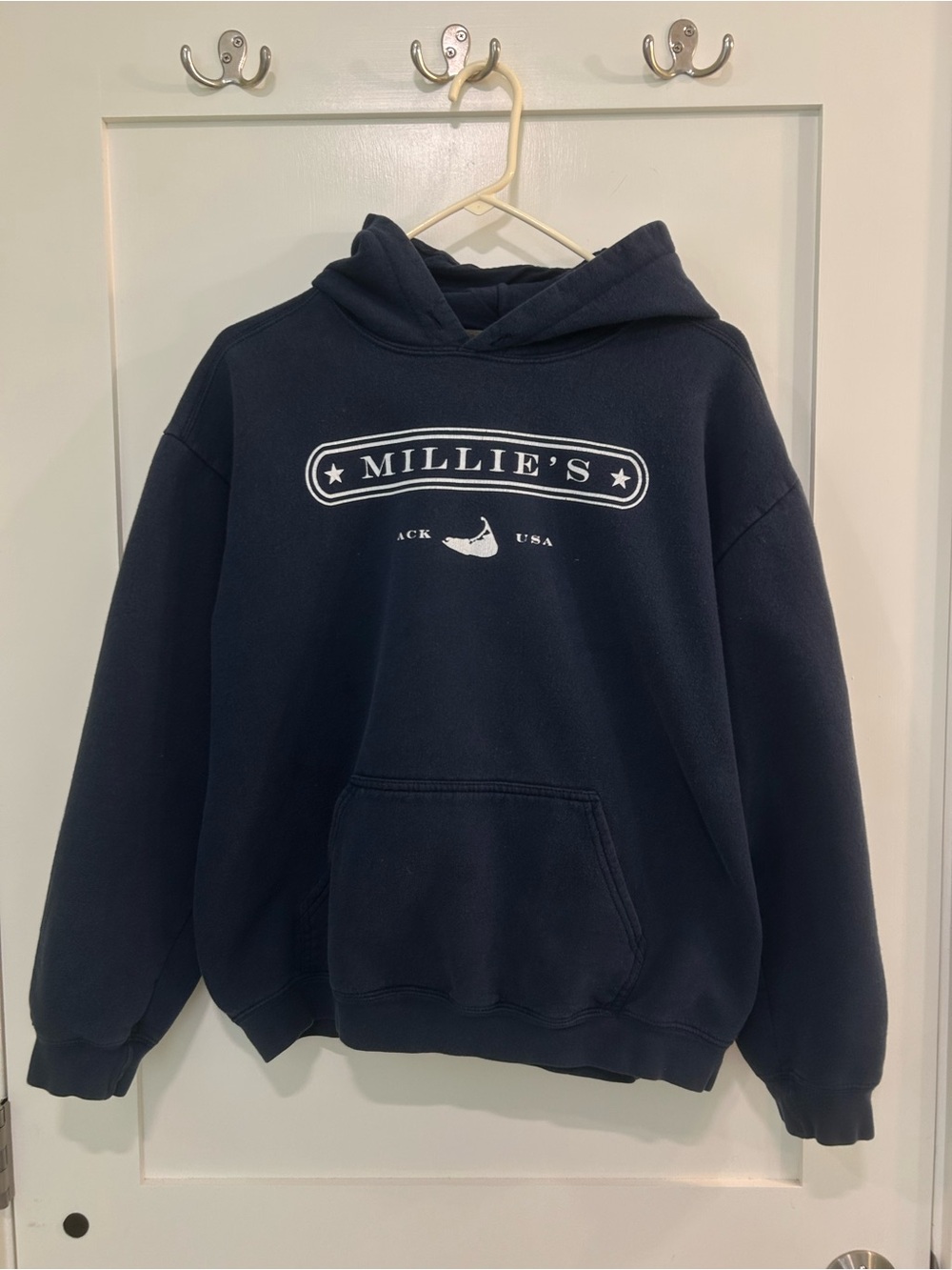 Millie’s Nantucket ACK Navy Hoodie Size S Gildan Coastal Preppy Sweatshirt